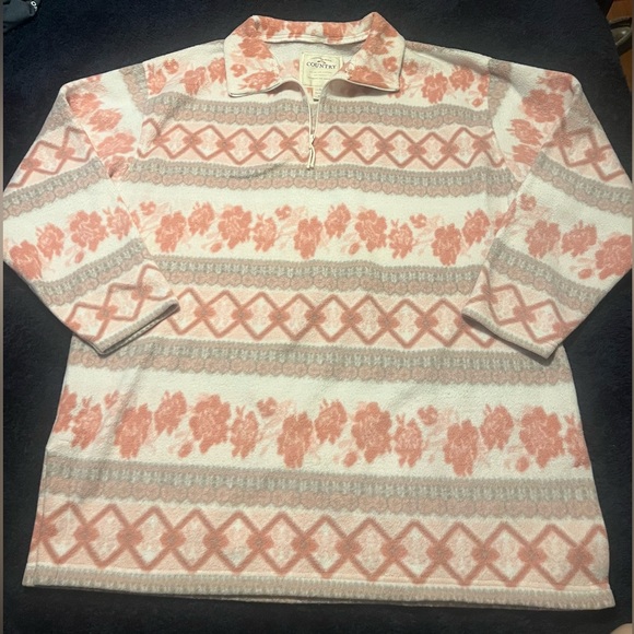 VTG Victorias Secret Country Pink Nordic Fleece 1/4 Zip Pullover Sweater L - Picture 1 of 7